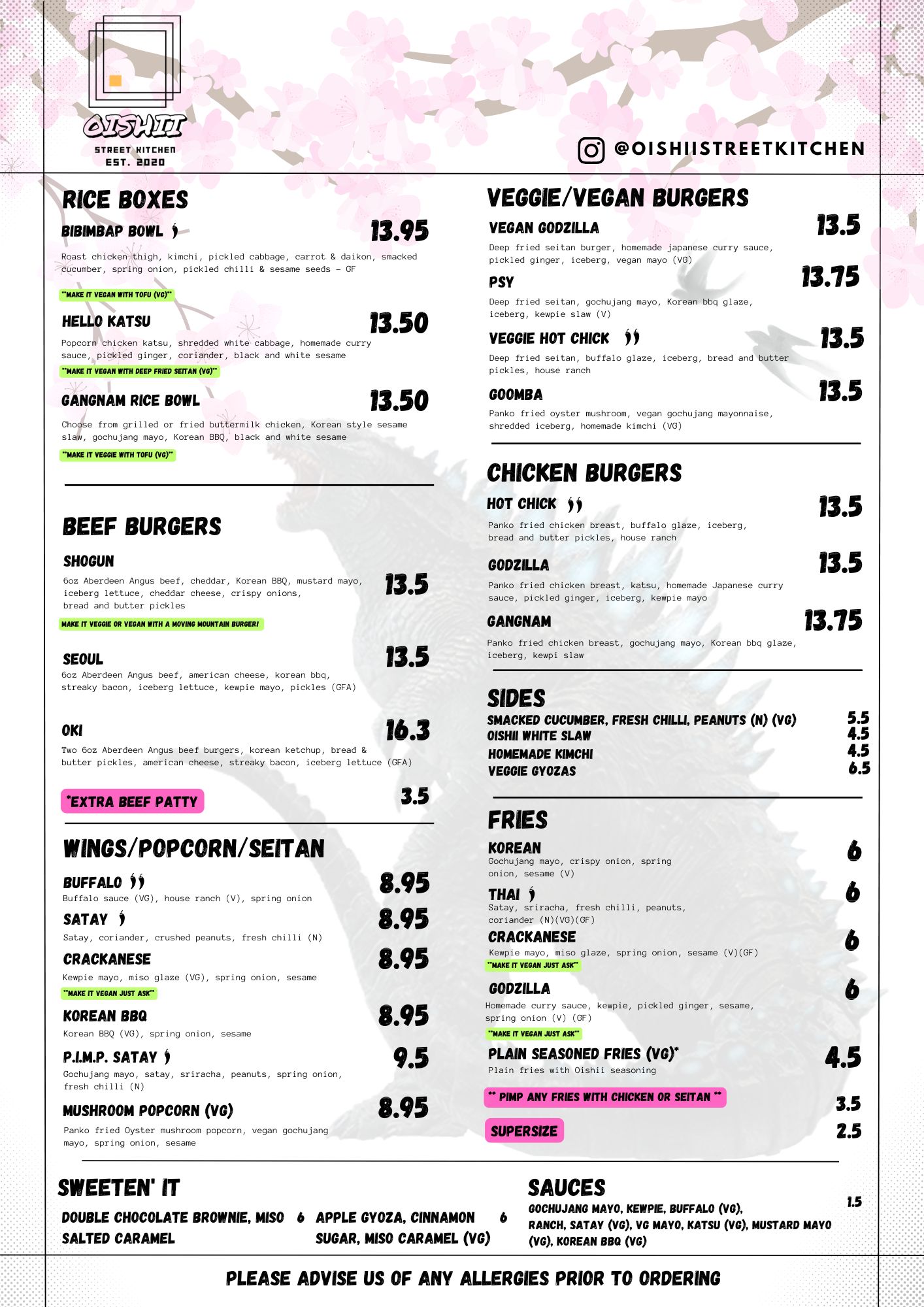 Oishii Street Kitchen Main Menu